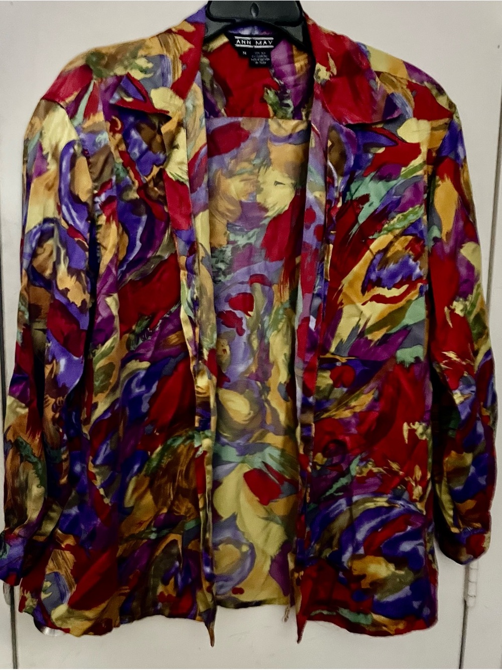 Vintage Multicolor Abstract Print Women's Blazer Jacket - Red Focus